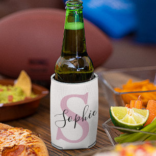 Modern Personalized Name Monogram Pink Can Cooler