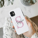 Modern Personalized Name Monogram Pink iPhone 11 Case<br><div class="desc">Modern Personalized Name Monogram Pink</div>