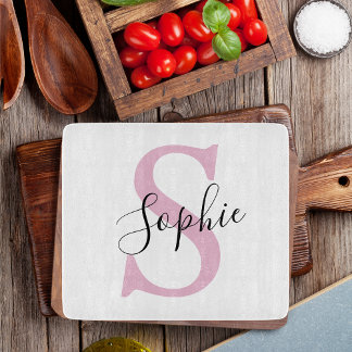 Modern Personalized Name Monogram Pink Cutting Board