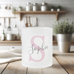 Modern Personalized Name Monogram Pink Frosted Glass Coffee Mug<br><div class="desc">Modern Personalized Name Monogram Pink</div>
