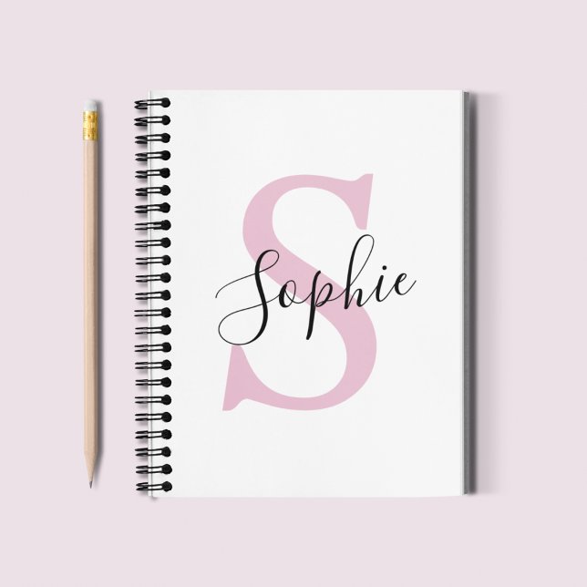 Modern Personalized Name Monogram Pink Notebook (Creator Uploaded)