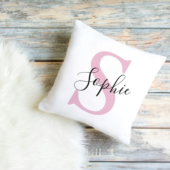 Modern Personalized Name Monogram Pink Outdoor Pillow (Creator Uploaded)