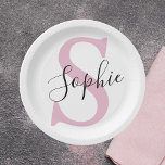 Modern Personalized Name Monogram Pink Paper Plate<br><div class="desc">Modern Personalized Name Monogram Pink</div>