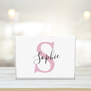 Modern Personalized Name Monogram Pink Photo Block