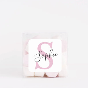 Modern Personalized Name Monogram Pink Square Sticker