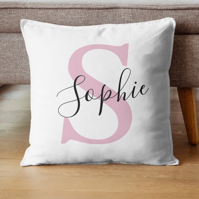 Modern Personalized Name Monogram Pink Throw Pillow (Creator Uploaded)