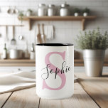 Modern Personalized Name Monogram Pink Two-Tone Coffee Mug<br><div class="desc">Modern Personalized Name Monogram Pink</div>