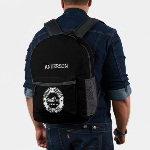 Modern Personalized Name Motorcycle Monogram Printed Backpack