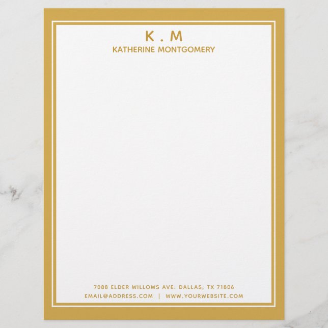 Modern Personalized Name Ochre White Minimalistic  Letterhead (Front)
