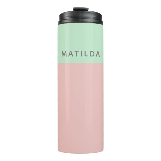 Modern Personalized Name Pink Mint Colour Block  Thermal Tumbler (Front)