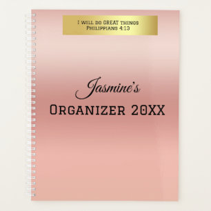 Modern Personalized Name Rose Gold Bible Verse  Planner
