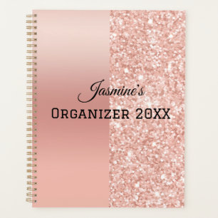 Modern Personalized Name Rose Gold Pink Sparkle Planner