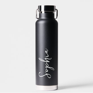 Modern Personalized Name Script Black Wedding gift Water Bottle