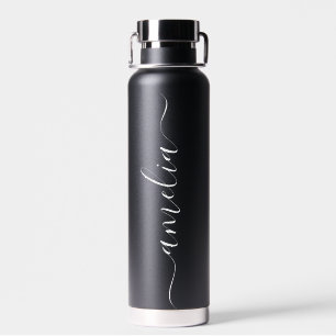 Modern Personalized Name Script Black Wedding gift Water Bottle