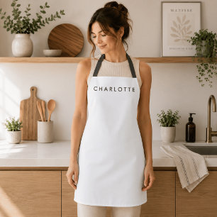 Modern Personalized Name White Apron