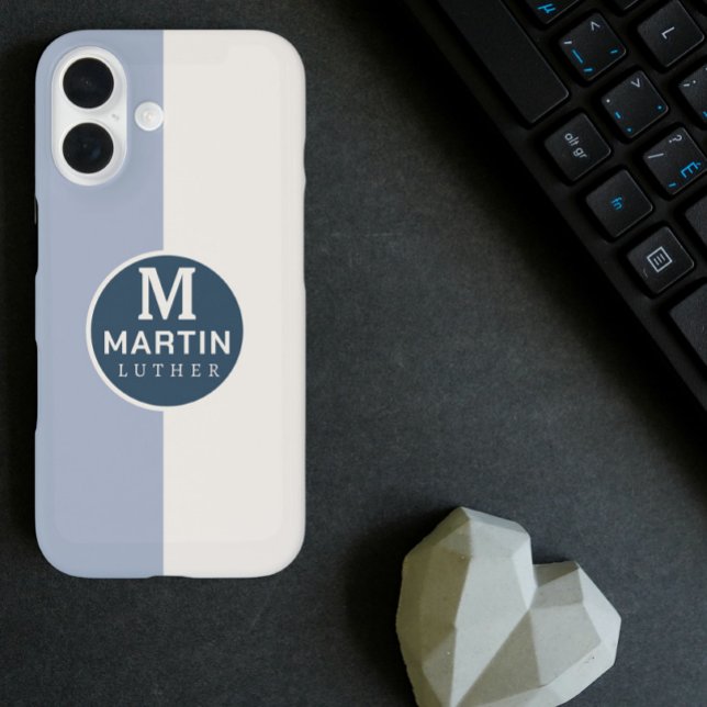 Modern Personalized Name White Blue Case-Mate iPhone Case (modern personalized groom name iphone 16 case)