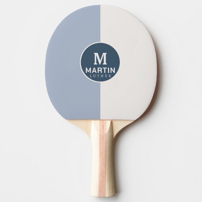 Modern Personalized Name White Blue Ping Pong Paddle (Front)