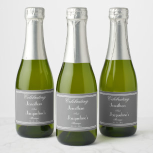 Modern Personalized Names Chic Mini Wedding  Sparkling Wine Label