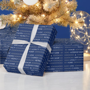 Modern Personalized Names, XOXO Custom Colour, Blu Wrapping Paper