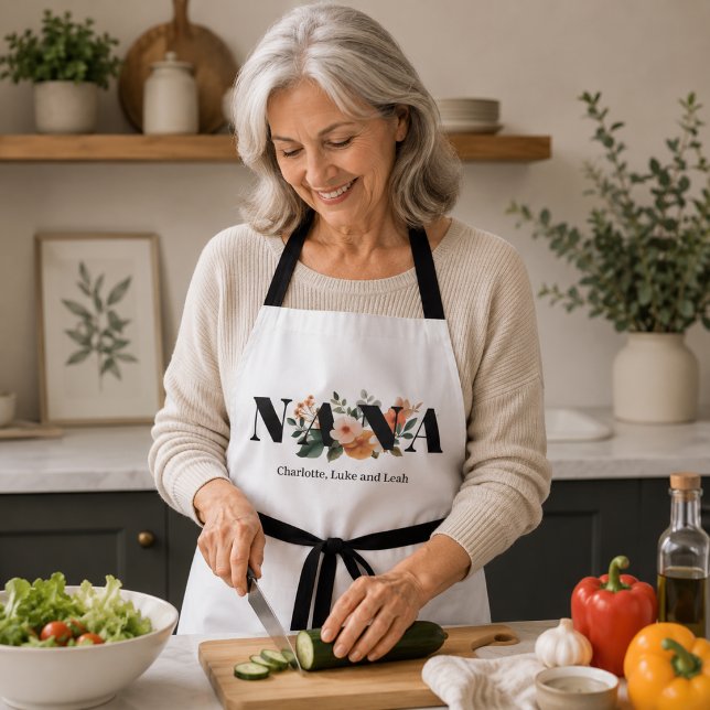 Modern Personalized Nana Floral Gift Apron (Creator Uploaded)