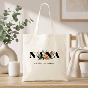 Modern Personalized Nana Floral Gift Tote Bag