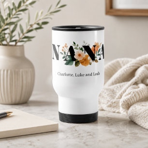 Modern Personalized Nana Floral Gift Travel Mug