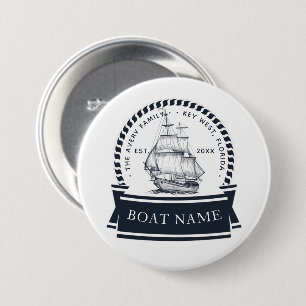 Modern Personalized Nautical Boat 3 Inch Round Button