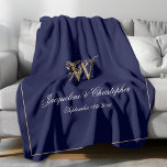 Modern Personalized Newlywed Keepsake Monogram Fleece Blanket<br><div class="desc">Modern Chic Navy Blue Personalized Newlyweds Keepsake Monogram Fleece Blanket. Personalized navy blue and gold monogrammed fleece blanket. Stylish classic script for the initial, the names of the bride and groom, and the wedding date on a simple elegant navy blue background. Perfect wedding gift for newly weds, a cherished reminder...</div>