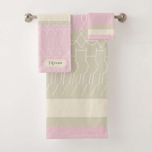 Modern Personalized Pastel Tones Geometric Pattern Bath Towel Set (Insitu)