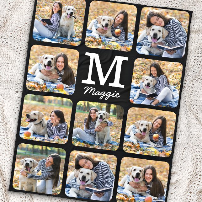 Modern Personalized Pet 11 Photos Dog Lover Fleece Blanket (Creator Uploaded)