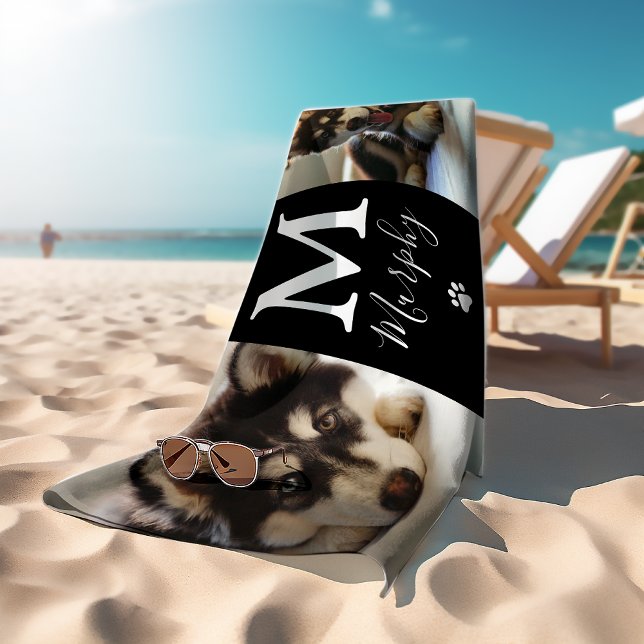 Modern Personalized Pet 2 Photo Bath Towel (Creator Uploaded)