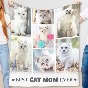Modern Personalized Pet Photo Collage Cat Mom Fleece Blanket