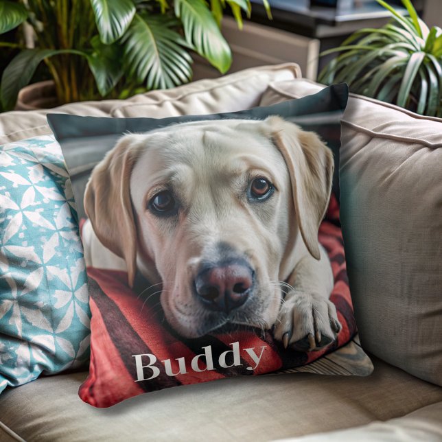 Modern Personalized  Pet Photo Name Dog Lover  Throw Pillow (Creator Uploaded)