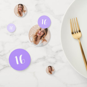 Modern Personalized Photo 16th Birthday Purple Confetti