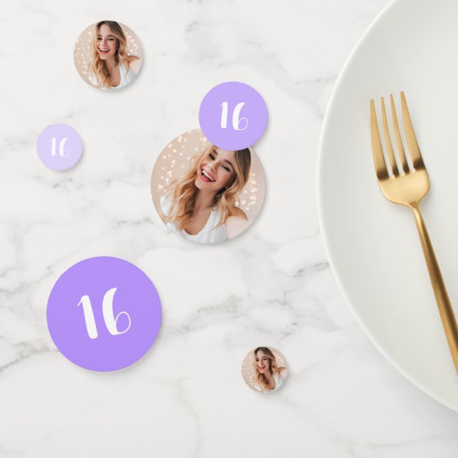 Modern Personalized Photo 16th Birthday Purple Confetti (Group)