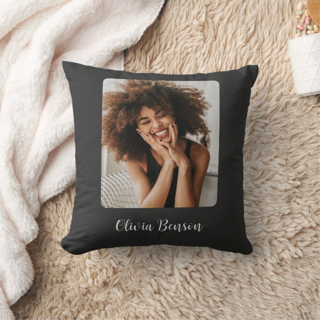 Modern Personalized Photo and Name Create your own Throw Pillow (Blanket)