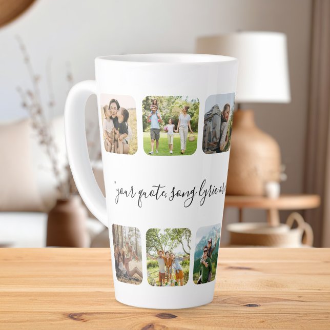 Modern Personalized Photo Collage Custom Quote Latte Mug (Creator Uploaded)