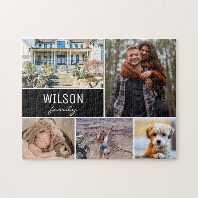Modern Personalized Photo Collage Family Jigsaw Jigsaw Puzzle (Horizontal)