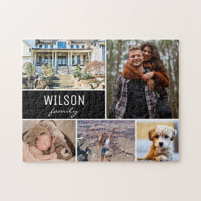 Modern Personalized Photo Collage Family Jigsaw Puzzle (Horizontal)