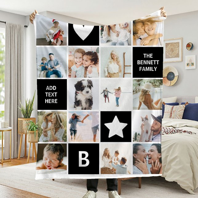 Modern Personalized Photo Collage Keepsake Fleece Blanket (Creator Uploaded)