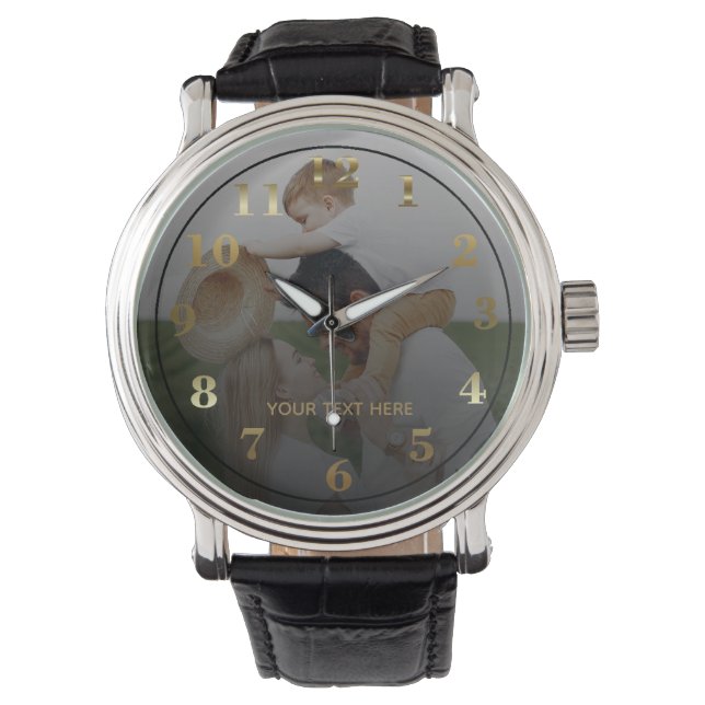 Modern Personalized Photo & Custom Text Men's Watc Watch (Front)