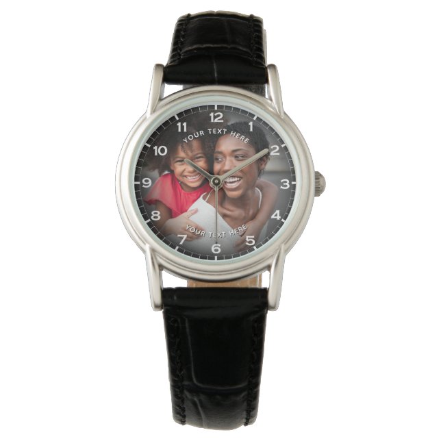 Modern Personalized Photo & Custom Text Women's Watch (Front)