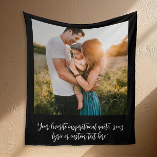 Modern Personalized Photo Elegant Script Quote Fleece Blanket