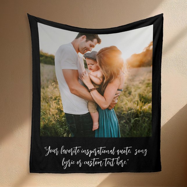 Modern Personalized Photo Elegant Script Quote Fleece Blanket (Creator Uploaded)