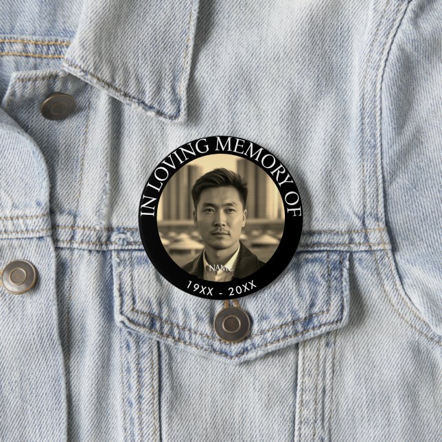 Modern Personalized Photo Memorial Death 3 Inch Round Button (In Situ)