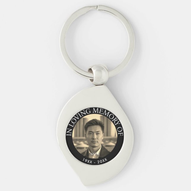 Modern Personalized Photo Memorial Death Keychain (Front)