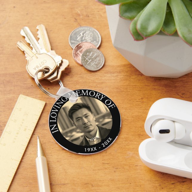 Modern Personalized Photo Memorial Death Keychain (Desk)