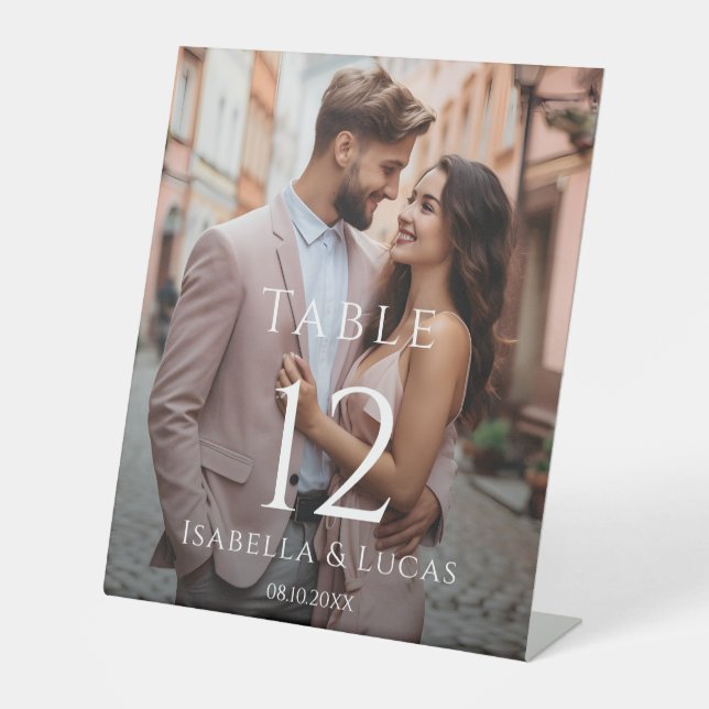 Modern Personalized Photo Table Number Pedestal Sign (Front)