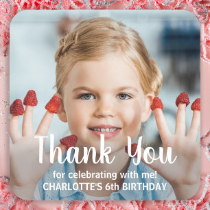 Modern Personalized Photo Thank You Birthday Square Sticker