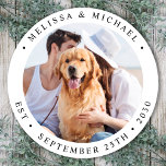 Modern Personalized Photo Wedding Classic Round Sticker<br><div class="desc">Add the finishing touch to your wedding with these cute custom photo stickers. Perfect to label your wedding favours to all your guests, and for envelope stickers to send out thank you cards . Customize these photo stickers with your favourite couples photo, dog of honours photo, or your newlywed photo...</div>